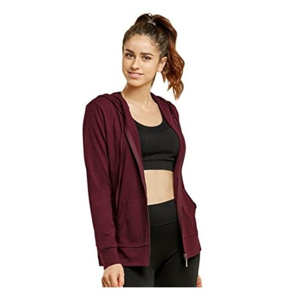 Women's Thin Cotton Zip Up Hoodie Jacket Burgundy